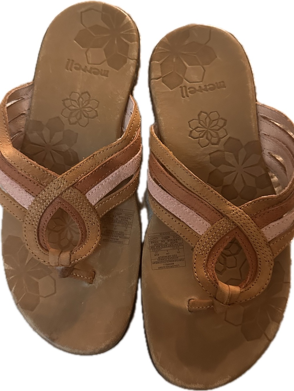 Merrell Lidia Brown and Pink Leather Thong Sandals